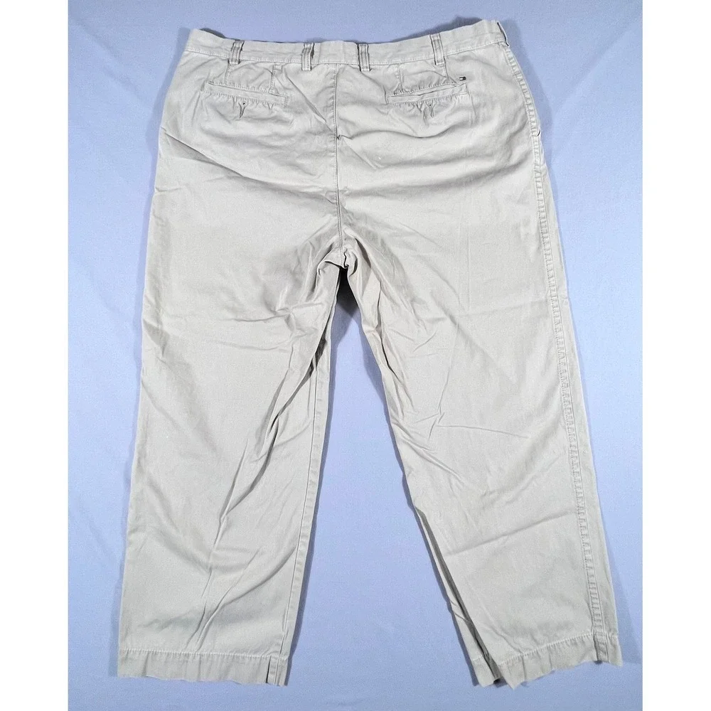 Tommy Hilfiger Mens Pleated Chino Pants Khaki Tan 42x30 Cotton Twill Trousers